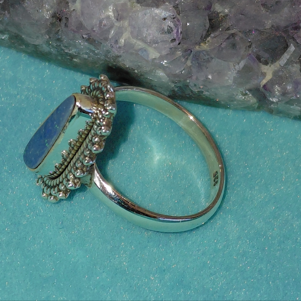 Sterling Silver Australian Opal Teardrop Ring Size 6.75 - Picture 8 of 14